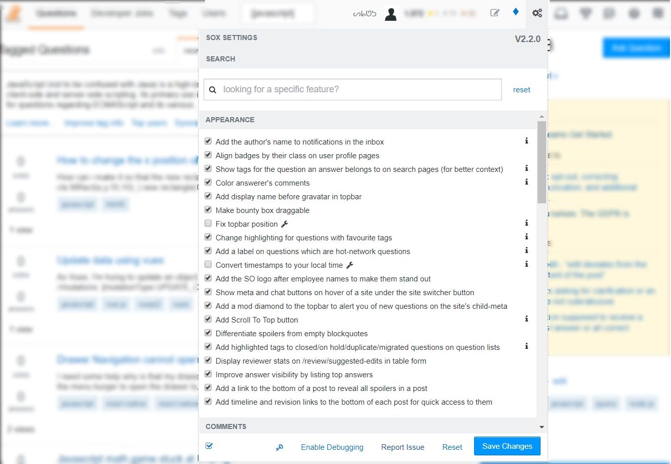 Stack Overflow Extras (SOX)